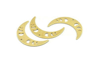 Brass Moon Charm, 10 Raw Brass Moon Phases Charms With 1 Hole (36x9x0.80mm) M01448