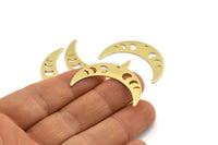 Brass Moon Charm, 10 Raw Brass Moon Phases Charms With 1 Hole (36x9x0.80mm) M01448