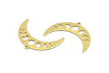 Brass Moon Charm, 10 Raw Brass Moon Phases Charms With 1 Loop (36x12x0.80mm) M01451