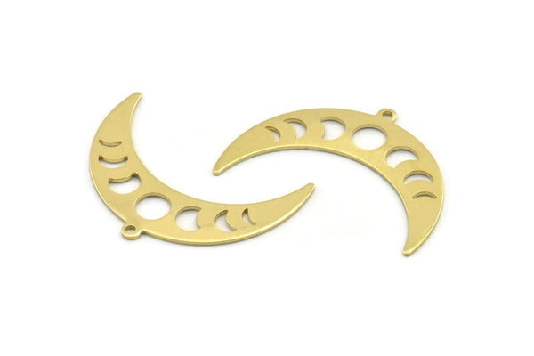 Brass Moon Charm, 10 Raw Brass Moon Phases Charms With 1 Loop (36x12x0.80mm) M01451