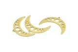 Brass Moon Charm, 10 Raw Brass Moon Phases Charms With 1 Loop (36x12x0.80mm) M01451