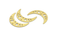 Brass Moon Charm, 10 Textured Raw Brass Moon Phases Charms With 2 Holes (36x9x0.80mm) M01458