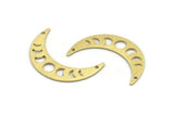 Brass Moon Charm, 10 Textured Raw Brass Moon Phases Charms With 2 Holes (36x9x0.80mm) M01453