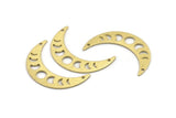 Brass Moon Charm, 10 Textured Raw Brass Moon Phases Charms With 2 Holes (36x9x0.80mm) M01453