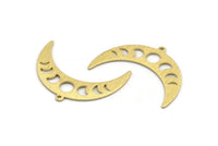 Brass Moon Charm, 10 Textured Raw Brass Moon Phases Charms With 1 Loop (36x12x0.80mm) M01452