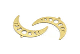 Brass Moon Charm, 10 Textured Raw Brass Moon Phases Charms With 1 Loop (36x12x0.80mm) M01452