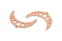 Coppe Moon Charm, 10 Raw Copper Moon Phases Charms With 1 Loop And 2 Holes (36x12x0.80mm) M01469