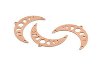 Coppe Moon Charm, 10 Raw Copper Moon Phases Charms With 1 Loop And 2 Holes (36x12x0.80mm) M01469