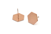 Rose Gold Hexagon Earring, 4 Rose Gold Plated Brass Hexagon Stud Earrings (12.5x1mm) A0959 A1669