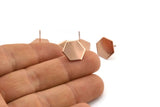 Rose Gold Hexagon Earring, 4 Rose Gold Plated Brass Hexagon Stud Earrings (12.5x1mm) A0959 A1669