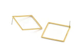 Brass Square Earring, 4 Raw Brass Square Stud Earrings (35x1.5mm) D1517 A1939