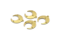 Brass Moon Charm, 12 Raw Brass Crescent Moon With 1 Loop And 3 Holes, Earrings (16x14x0.80mm) M01658