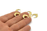 Brass Moon Charm, 12 Raw Brass Crescent Moon With 1 Loop And 3 Holes, Earrings (16x14x0.80mm) M01658