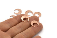 Copper Moon Charm, 12 Raw Copper Crescent Moon Charms With 1 Hole (14x13.5x0.80mm) M01628