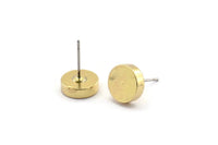 Brass Round Earring, 6 Raw Brass Round Stud Earrings (10x3mm) D0370 A2043