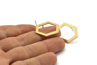 Brass Hexagon Earring, 6 Raw Brass Hexagon Stud Earrings (26.5x19x1mm) E073 A2039