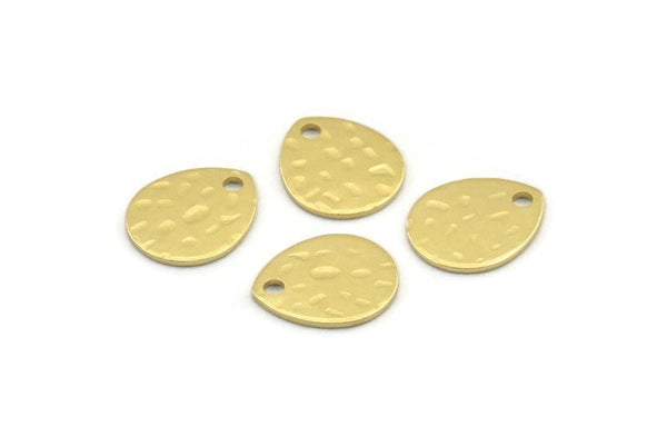 Brass Drop Charm, 12 Hammered Raw Brass Drop Charms With 1 Hole, Stamping Blanks (12x0.70mm) M01510