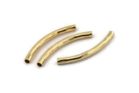 Gold Noodle Tube, 4 Gold Plated Hammered Brass Curved Tubes (4x45mm) BS 2212