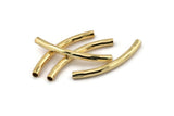 Gold Noodle Tube, 4 Gold Plated Hammered Brass Curved Tubes (4x45mm) BS 2212