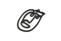 Black Face Charm, 6 Oxidized Black Brass Face Charms With 1 Loop, Pendants (35x22x1mm) D0628