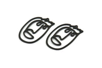 Black Face Charm, 6 Oxidized Black Brass Face Charms With 1 Loop, Pendants (35x22x1mm) D0628