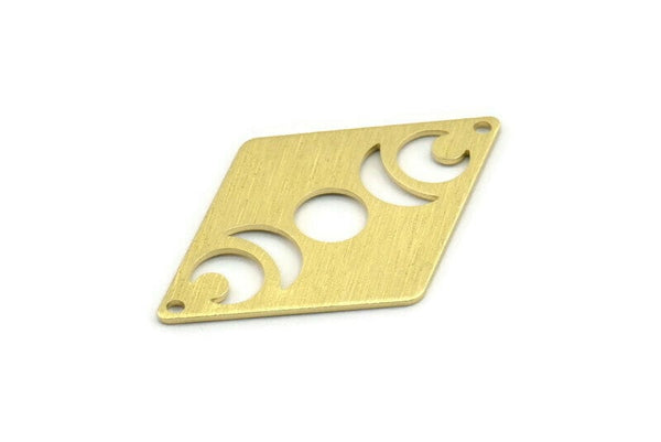 Brass Diamond Charm, 6 Textured Raw Brass Moon Charms With 2 Holes, Rhombus Blanks (40x26x0.80mm) M01529