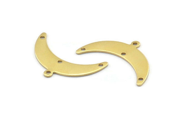 Brass Moon Charm, 12 Raw Brass Crescent Moon Charms With 1 Loop And 3 Hole (10x30x0.80mm) A1726