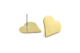 Brass Heart Earring, 8 Raw Brass Heart Stud Earrings (17x0.90mm) A0955 A2087