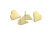 Brass Heart Earring, 8 Raw Brass Heart Stud Earrings (17x0.90mm) A0955 A2087