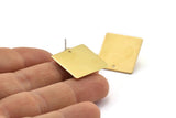 Brass Square Earring, 4 Raw Brass Square Stud Earrings (22x0.70mm) E646 A2059