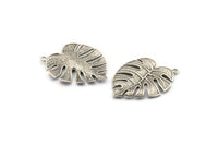 Silver Leaf Charm, 2 Antique Silver Plated Brass Monstera Leaf Pendants With 1 Hole (37x29.5x2.5mm) BS 2047