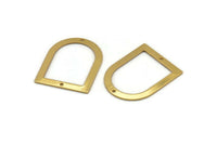 D Shape Rings - 2 Gold Plated Brass D Shape Charms With 2 Holes, Pendants (35x28x0.80mm) M385 H0954