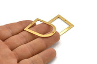 D Shape Rings - 2 Gold Plated Brass D Shape Charms With 2 Holes, Pendants (35x28x0.80mm) M385 H0954