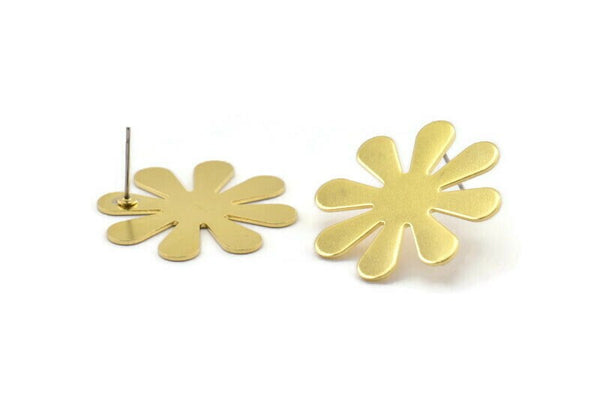 Brass Diasy Earring, 6 Raw Brass Flower Stud Earrings (28x0.80mm) N0680 A2100