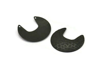 Black Moon Charm, 4 Textured Oxidized Black Brass Moon Charms With 2 Holes (33x30x0.60mm) D0767