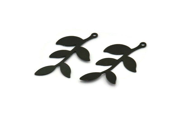 Black Leaf Charm, 12 Oxidized Black Brass Leaf Charms With 1 Loop, Findings (35x19x0.50mm) A1385 S1119