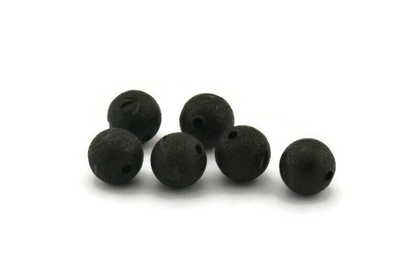 Black Ball Bead, 12 Oxidized Black Brass Spacer Beads, Findings (10mm) D1233 S1106