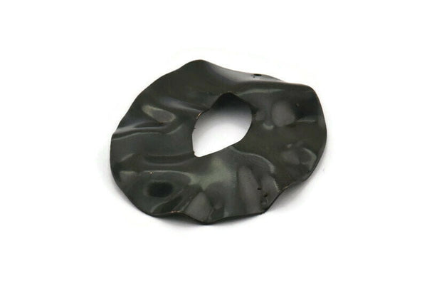 Black Round Charm, 2 Oxidized Black Brass Wavy Round Charm With 1 Hole, Earrings, Findings (40x37x0.50m) D1041