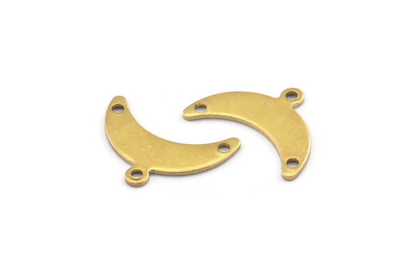 Brass Moon Charm, 24 Raw Brass Crescent Moon Charms With 1 Loop And 2 Holes (9x20x0.80mm) A2103