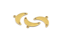 Brass Moon Charm, 24 Raw Brass Crescent Moon Charms With 1 Loop And 2 Holes (9x20x0.80mm) A2103