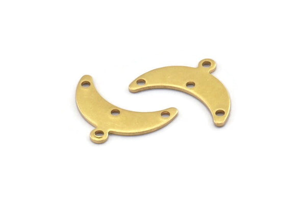 Brass Moon Charm, 24 Raw Brass Crescent Moon Charms With 1 Loop And 3 Holes (9x20x0.80mm) A2104