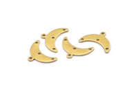 Brass Moon Charm, 24 Raw Brass Crescent Moon Charms With 1 Loop And 3 Holes (9x20x0.80mm) A2104