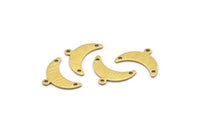 Brass Moon Charm, 24 Textured Raw Brass Crescent Moon Charms With 1 Loop And 2 Holes (9x20x0.80mm) A2110