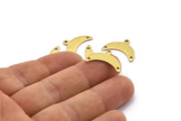 Brass Moon Charm, 24 Textured Raw Brass Crescent Moon Charms With 1 Loop And 2 Holes (9x20x0.80mm) A2110