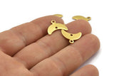 Brass Moon Charm, 24 Raw Brass Crescent Moon Charms With 1 Loop And 1 Hole (9x15x0.80mm) A2106