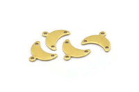 Brass Moon Charm, 24 Raw Brass Crescent Moon Charms With 1 Loop And 2 Holes (9x15x0.80mm) A2107