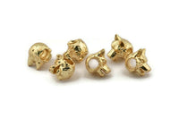 Gold Wolf Beads, 2 Gold Plated Brass Wolf Bracelet Parts (11x10mm) N0377 S1194