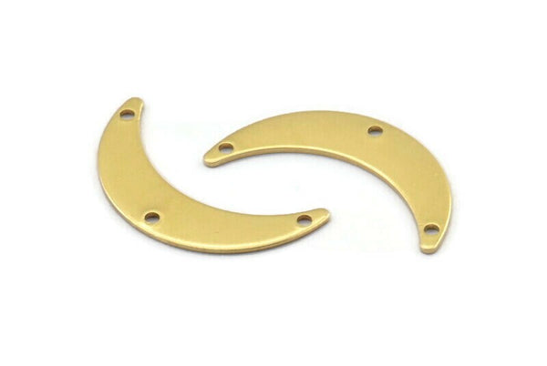 Brass Moon Charm, 12 Raw Brass Crescent Moon Charms With 3 Holes (30x7x0.80mm) A2127