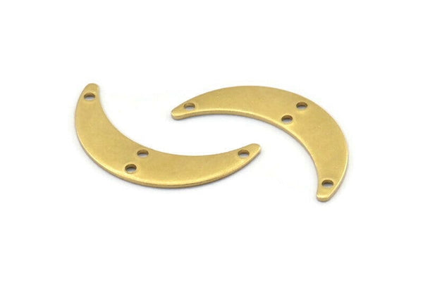 Brass Moon Charm, 12 Raw Brass Crescent Moon Charms With 4 Holes (30x7x0.80mm) A2128