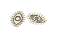 Silver Eye Charm, 12 Antique Silver Plated Brass Eye Pendants With 2 Hole (26x19mm) D1483